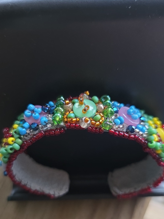 Hand Crafted Jewelry - Handmade Colorful Beaded Bracelet Adult Adjustable Multicolor Boho Upcycle Cuff